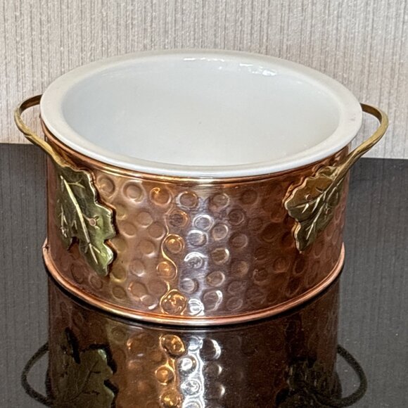 Ceramic Casserole Dish Solid Copper Holder & Brass Handles Small Dip Chafing - Picture 1 of 9